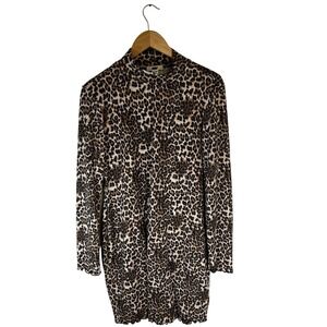 Leopard Print Mock Neck Long Sleeve Mini Dress XL